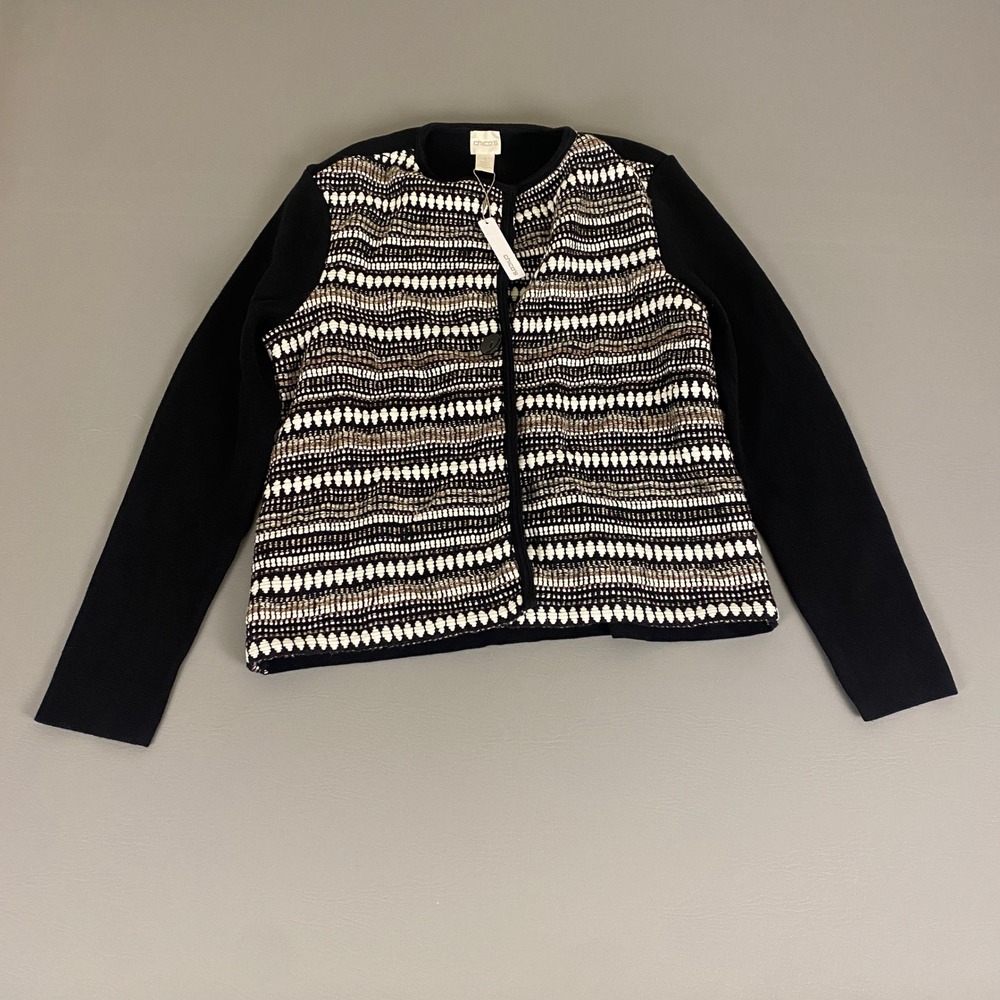 Chico's Embellished Knit‎ Jacket Women's Size 1 (Medium) Cardigan Black Gold NWT